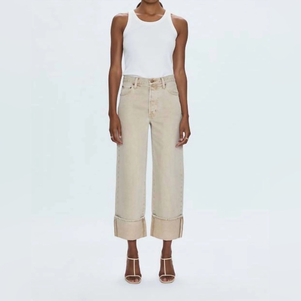 Pistola Ryder High Rise Cuffed Straight Jean in Oat, Size 24